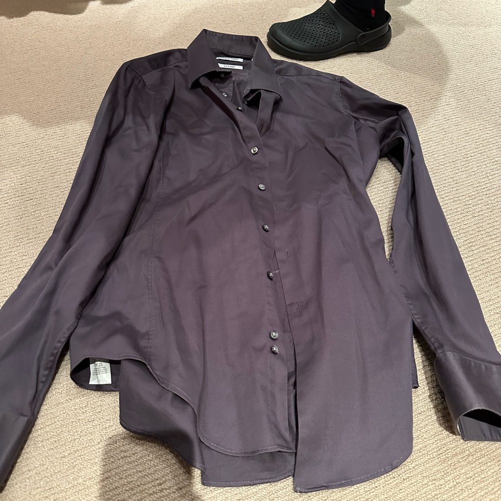 Men’s Calvin Klein grey purple button down shirt